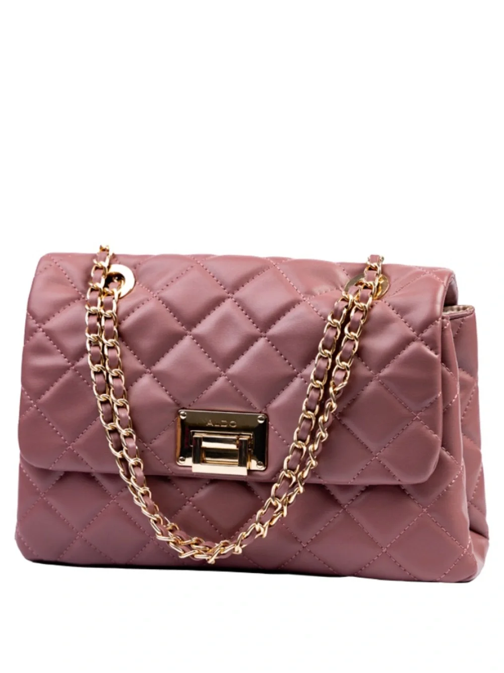 Aldo Quilted Mauve Shoulder Bag with Gold Chain Strap